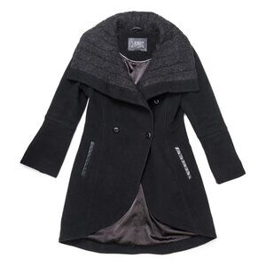 Mackage Wool Knit Collared Midi Coat Black Size Small